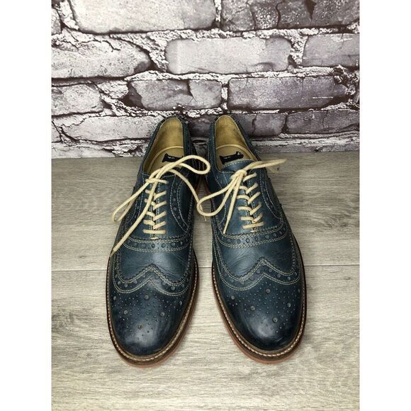 1901 Blue Leather Wingtip Oxfords Lace Up Shoes Men's Sz 9.5M US/43EU M72913 - Picture 4 of 16